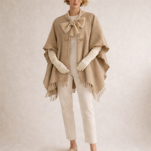 Handmade Jackets & Blazers - Hand-Loomed Heritage Wool Cape Poncho • Free Size